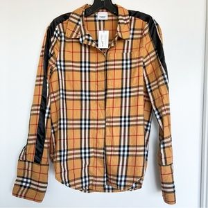 Burberry Classic Checkered Saoirse Satin Stripe Check Shirt Blouse Dressshirt